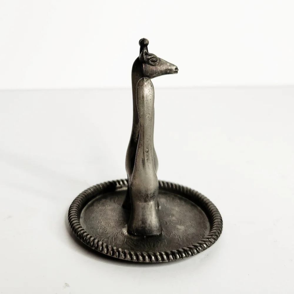Vintage Silver Plated Giraffe Ring Holder Trinket Dish Hong Kong Whimsical